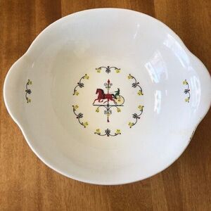 RARE Crooksville Pottery Trotter Pattern Serving Bowl Horse Sulky Wagon